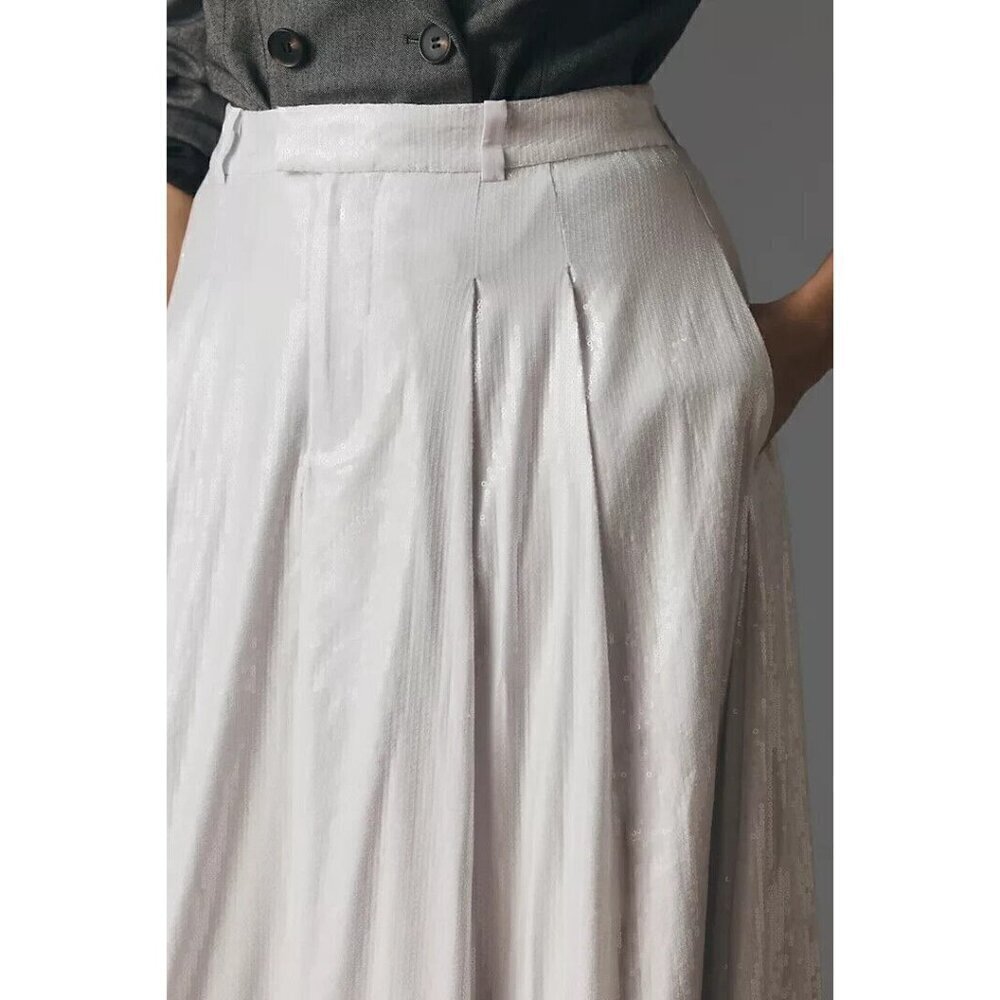 NWT Anthropologie Avery Pleated Maxi Skirt Sequin 20W Silver Party Cockail - Picture 4 of 10